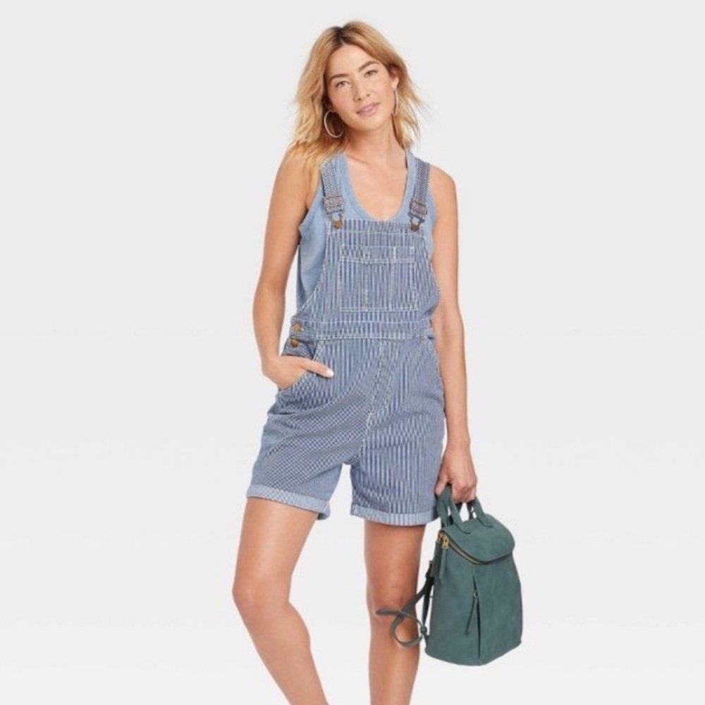 Universal Thread Striped Overall Shorts Shorteralls